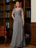 Dulce A-Line/Princess Chiffon Applique Sweetheart Short Sleeves Floor-Length Mother of the Bride Dresses SJSP0020328