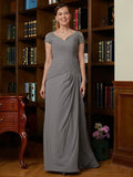 Dulce A-Line/Princess Chiffon Applique Sweetheart Short Sleeves Floor-Length Mother of the Bride Dresses SJSP0020328