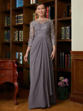 Nydia A-Line/Princess Chiffon Lace Scoop 3/4 Sleeves Floor-Length Mother of the Bride Dresses SJSP0020341