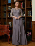 Nydia A-Line/Princess Chiffon Lace Scoop 3/4 Sleeves Floor-Length Mother of the Bride Dresses SJSP0020341