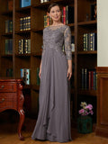 Nydia A-Line/Princess Chiffon Lace Scoop 3/4 Sleeves Floor-Length Mother of the Bride Dresses SJSP0020341