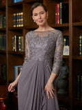 Nydia A-Line/Princess Chiffon Lace Scoop 3/4 Sleeves Floor-Length Mother of the Bride Dresses SJSP0020341