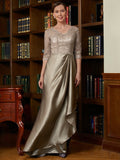 Marilyn A-Line/Princess Silk Like Satin Lace V-neck 3/4 Sleeves Sweep/Brush Train Mother of the Bride Dresses SJSP0020342