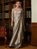 Marilyn A-Line/Princess Silk Like Satin Lace V-neck 3/4 Sleeves Sweep/Brush Train Mother of the Bride Dresses SJSP0020342