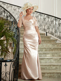 Eva Sheath/Column Satin Lace Sweetheart Short Sleeves Floor-Length Mother of the Bride Dresses SJSP0020314