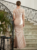 Eva Sheath/Column Satin Lace Sweetheart Short Sleeves Floor-Length Mother of the Bride Dresses SJSP0020314