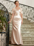 Eva Sheath/Column Satin Lace Sweetheart Short Sleeves Floor-Length Mother of the Bride Dresses SJSP0020314