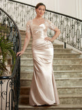 Eva Sheath/Column Satin Lace Sweetheart Short Sleeves Floor-Length Mother of the Bride Dresses SJSP0020314