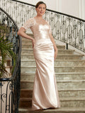 Eva Sheath/Column Satin Lace Sweetheart Short Sleeves Floor-Length Mother of the Bride Dresses SJSP0020314