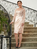 Harper Sheath/Column Satin Lace V-neck Long Sleeves Knee-Length Mother of the Bride Dresses SJSP0020359