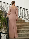 Jo A-Line/Princess Chiffon Applique V-neck Long Sleeves Floor-Length Mother of the Bride Dresses SJSP0020313