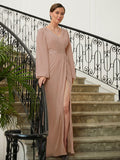 Jo A-Line/Princess Chiffon Applique V-neck Long Sleeves Floor-Length Mother of the Bride Dresses SJSP0020313