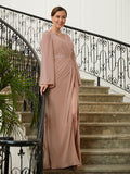 Jo A-Line/Princess Chiffon Applique V-neck Long Sleeves Floor-Length Mother of the Bride Dresses SJSP0020313