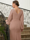 Jo A-Line/Princess Chiffon Applique V-neck Long Sleeves Floor-Length Mother of the Bride Dresses SJSP0020313