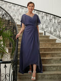 Sarah A-Line/Princess Chiffon Beading V-neck Short Sleeves Asymmetrical Mother of the Bride Dresses SJSP0020312