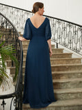 Harper A-Line/Princess Chiffon Ruched V-neck 1/2 Sleeves Floor-Length Mother of the Bride Dresses SJSP0020344