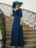 Harper A-Line/Princess Chiffon Ruched V-neck 1/2 Sleeves Floor-Length Mother of the Bride Dresses SJSP0020344