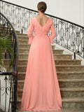 Josephine A-Line/Princess Chiffon Ruched V-neck Long Sleeves Sweep/Brush Train Mother of the Bride Dresses SJSP0020305