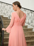 Josephine A-Line/Princess Chiffon Ruched V-neck Long Sleeves Sweep/Brush Train Mother of the Bride Dresses SJSP0020305