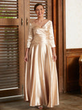 Rosemary A-Line/Princess Elastic Woven Satin Ruched V-neck 3/4 Sleeves Ankle-Length Mother of the Bride Dresses SJSP0020362