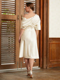 Yaritza A-Line/Princess Charmeuse Ruched Off-the-Shoulder 1/2 Sleeves Tea-Length Mother of the Bride Dresses SJSP0020363