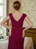 Samara Sheath/Column Stretch Crepe Beading V-neck Sleeveless Floor-Length Mother of the Bride Dresses SJSP0020330