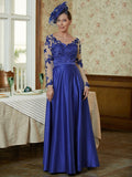 Lilia A-Line/Princess Satin Applique V-neck Long Sleeves Floor-Length Mother of the Bride Dresses SJSP0020358