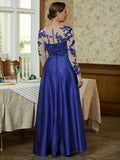 Lilia A-Line/Princess Satin Applique V-neck Long Sleeves Floor-Length Mother of the Bride Dresses SJSP0020358