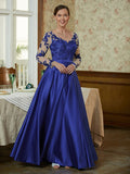 Lilia A-Line/Princess Satin Applique V-neck Long Sleeves Floor-Length Mother of the Bride Dresses SJSP0020358