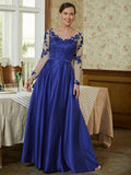 Lilia A-Line/Princess Satin Applique V-neck Long Sleeves Floor-Length Mother of the Bride Dresses SJSP0020358