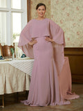 Amara Sheath/Column Chiffon Ruffles Scoop Long Sleeves Sweep/Brush Train Mother of the Bride Dresses SJSP0020360