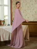 Amara Sheath/Column Chiffon Ruffles Scoop Long Sleeves Sweep/Brush Train Mother of the Bride Dresses SJSP0020360