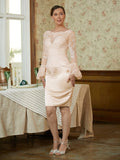 Cassandra Sheath/Column Satin Lace Scoop Long Sleeves Knee-Length Mother of the Bride Dresses SJSP0020315