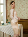 Cassandra Sheath/Column Satin Lace Scoop Long Sleeves Knee-Length Mother of the Bride Dresses SJSP0020315