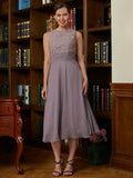 Erin A-Line/Princess Chiffon Lace Scoop Sleeveless Tea-Length Mother of the Bride Dresses SJSP0020366