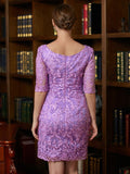 Kaitlin Sheath/Column Lace V-neck 1/2 Sleeves Short/Mini Mother of the Bride Dresses SJSP0020367