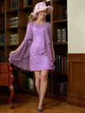 Kaitlin Sheath/Column Lace V-neck 1/2 Sleeves Short/Mini Mother of the Bride Dresses SJSP0020367