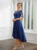 Cherish A-Line/Princess Chiffon Applique Bateau 1/2 Sleeves Tea-Length Mother of the Bride Dresses SJSP0020279