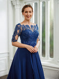 Cherish A-Line/Princess Chiffon Applique Bateau 1/2 Sleeves Tea-Length Mother of the Bride Dresses SJSP0020279