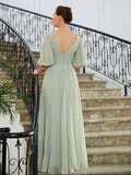 Hazel A-Line/Princess Chiffon Ruched V-neck 1/2 Sleeves Floor-Length Mother of the Bride Dresses SJSP0020271