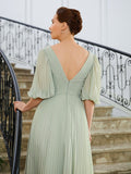 Hazel A-Line/Princess Chiffon Ruched V-neck 1/2 Sleeves Floor-Length Mother of the Bride Dresses SJSP0020271