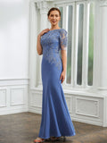 Patsy Sheath/Column Chiffon Applique Bateau Short Sleeves Floor-Length Mother of the Bride Dresses SJSP0020272