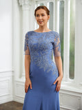 Patsy Sheath/Column Chiffon Applique Bateau Short Sleeves Floor-Length Mother of the Bride Dresses SJSP0020272