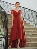 Toni A-Line/Princess Chiffon Ruched V-neck Short Sleeves Asymmetrical Mother of the Bride Dresses SJSP0020273