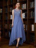 Madelynn A-Line/Princess Chiffon Applique Scoop Sleeveless Asymmetrical Mother of the Bride Dresses SJSP0020257