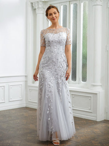 Lilith A-Line/Princess Tulle Ruched Bateau Short Sleeves Ankle-Length Mother of the Bride Dresses SJSP0020261