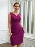 Quinn Sheath/Column Stretch Crepe Ruched V-neck Sleeveless Knee-Length Mother of the Bride Dresses SJSP0020262