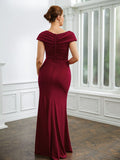 Kaylie Sheath/Column Jersey Ruched V-neck Short Sleeves Floor-Length Mother of the Bride Dresses SJSP0020252