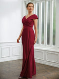 Kaylie Sheath/Column Jersey Ruched V-neck Short Sleeves Floor-Length Mother of the Bride Dresses SJSP0020252