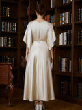 Samantha A-Line/Princess Silk like Satin Ruched Scoop 1/2 Sleeves Ankle-Length Mother of the Bride Dresses SJSP0020243